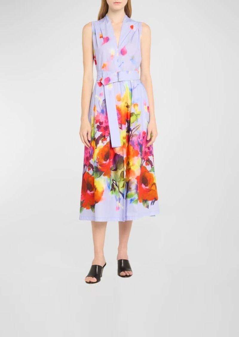Lela Rose Margot Belted Floral Print Midi Dress