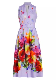 Lela Rose Margot Poplin Floral Midi-Dress