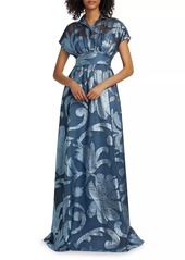 Lela Rose Metallic Floral Full Skirt Gown