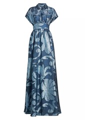 Lela Rose Metallic Floral Full Skirt Gown