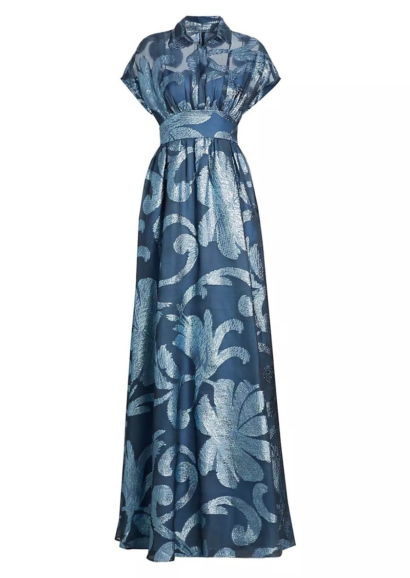 Lela Rose Metallic Floral Full Skirt Gown