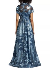 Lela Rose Metallic Floral Full Skirt Gown