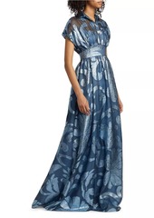 Lela Rose Metallic Floral Full Skirt Gown