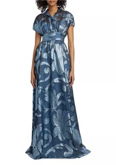 Lela Rose Metallic Floral Full Skirt Gown