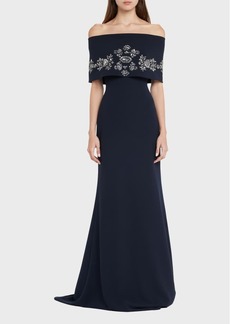 Lela Rose Off-Shoulder Gown with Beaded Embellishments