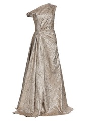 Lela Rose Off-Shoulder Metallic Matelasse A-Line Gown