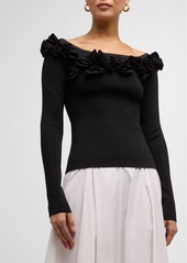 Lela Rose Off-Shoulder Top with Floral Detail 