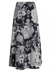 Lela Rose Printed Poplin A-Line Midi-Skirt