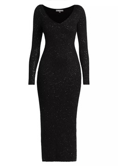 Lela Rose Sequin Knit V-Neck Midi-Dress