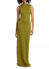 Lela Rose Sequin Mock Neck Knit Gown