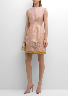 Lela Rose Sleeveless Jacquard Fringe Detail Mini Dress