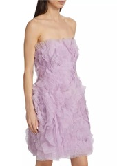 Lela Rose Strapless Silk Appliqué Minidress