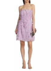 Lela Rose Strapless Silk Appliqué Minidress