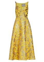 Lela Rose Sunflower Metallic Jacquard Midi-Dress