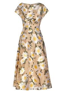 Lela Rose Sunflower-Print Fil Coupé Midi-Dress