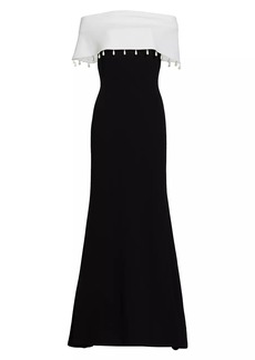 Lela Rose Two-Tone Off-The-Shoulder Gown