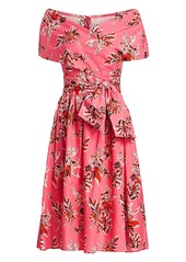 Lela Rose Wildflower-Print Cotton Off-The-Shoulder Cape Dress