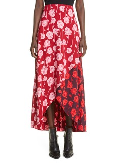 Lela Rose Floral Print High Low Tulip Skirt in Cardinal/Aubergine at Nordstrom