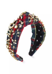 Lele Sadoughi Crystal-Embellished Plaid Knotted Headband