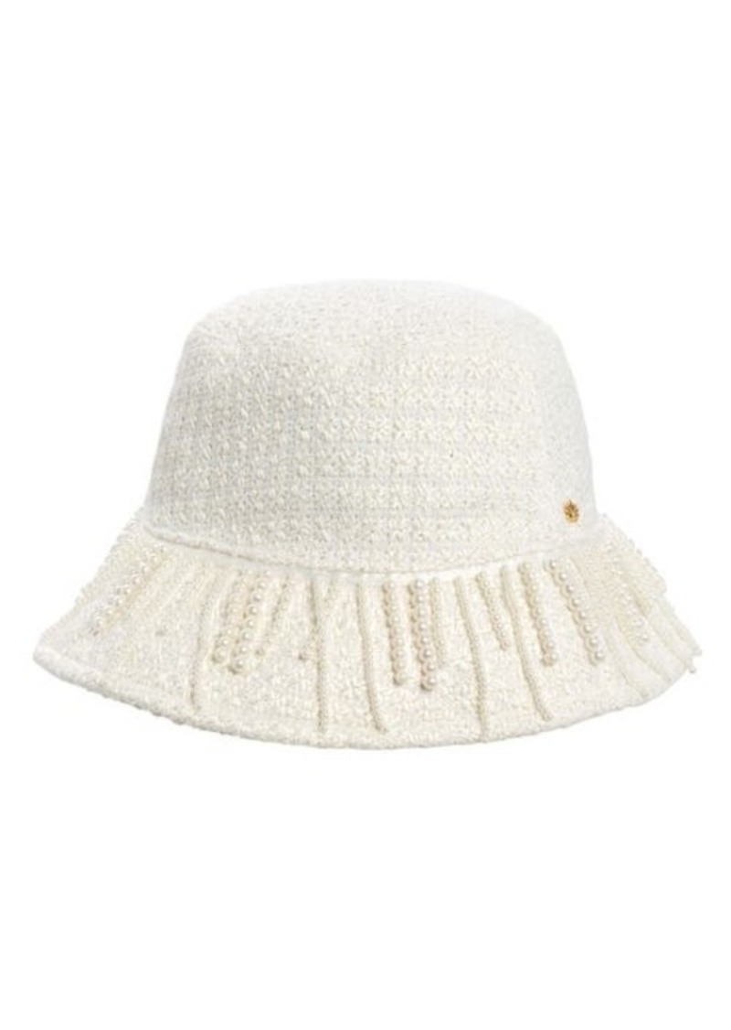 Lele Sadoughi Drippy Pearl Woven Bucket Hat