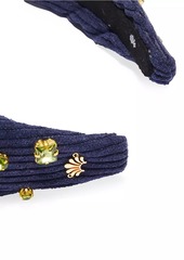 Lele Sadoughi Slim Knotted Crystal-Embellished Corduroy Headband