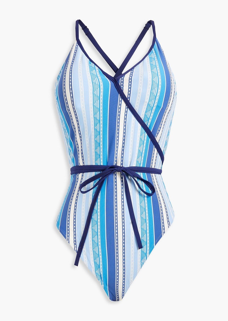 LemLem - Eshal wrap-effect stretch-jacquard swimsuit - Blue - L