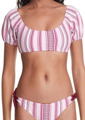 lemlem Neela Pouf Crop Bikini Top in Pink C2 at Nordstrom