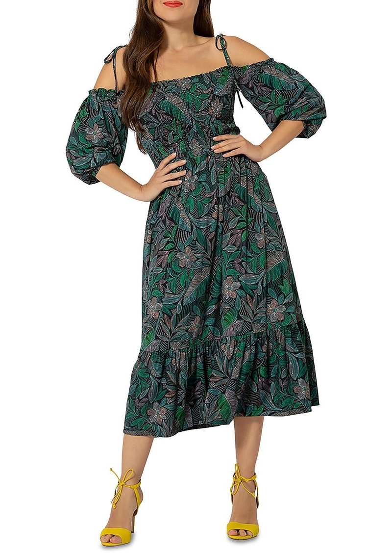 Leota Kelly Womens Off-the-Shoulder Printed Midi Dress