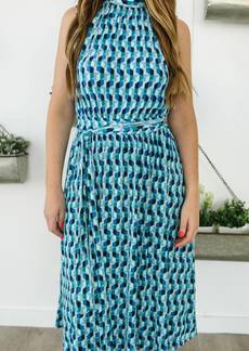 Leota Mindy Shirred Midi Dress In Mod Geo