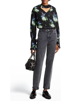 Les Reveries Ruffle Collar Long-Sleeve Floral Top