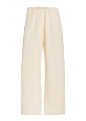 Leset - Kyoto Drawstring Cotton Wide-Leg Pants - White - L - Moda Operandi