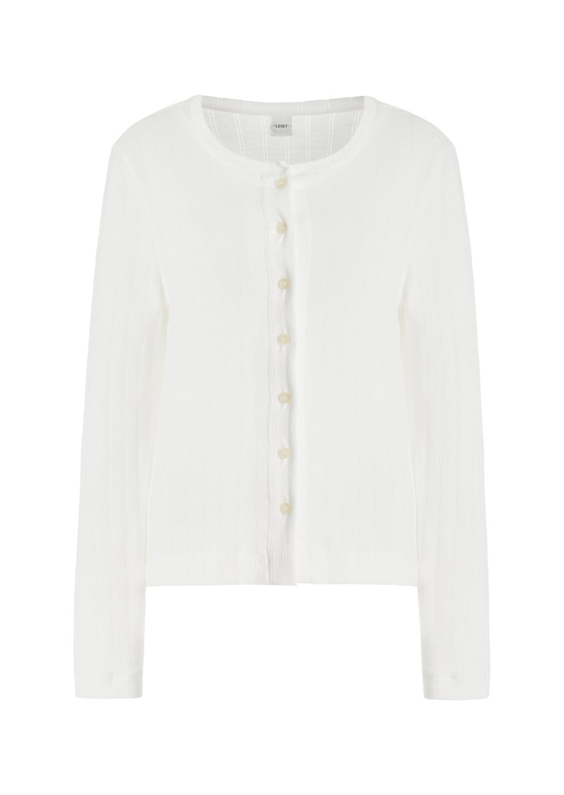 Leset - Pointelle-Knit Cotton Cardigan - White - XL - Moda Operandi