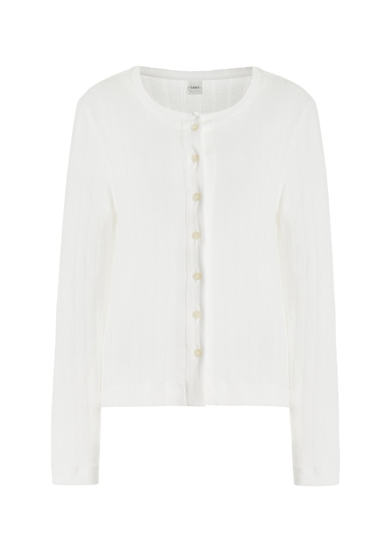 Leset - Pointelle-Knit Cotton Cardigan - White - XS - Moda Operandi