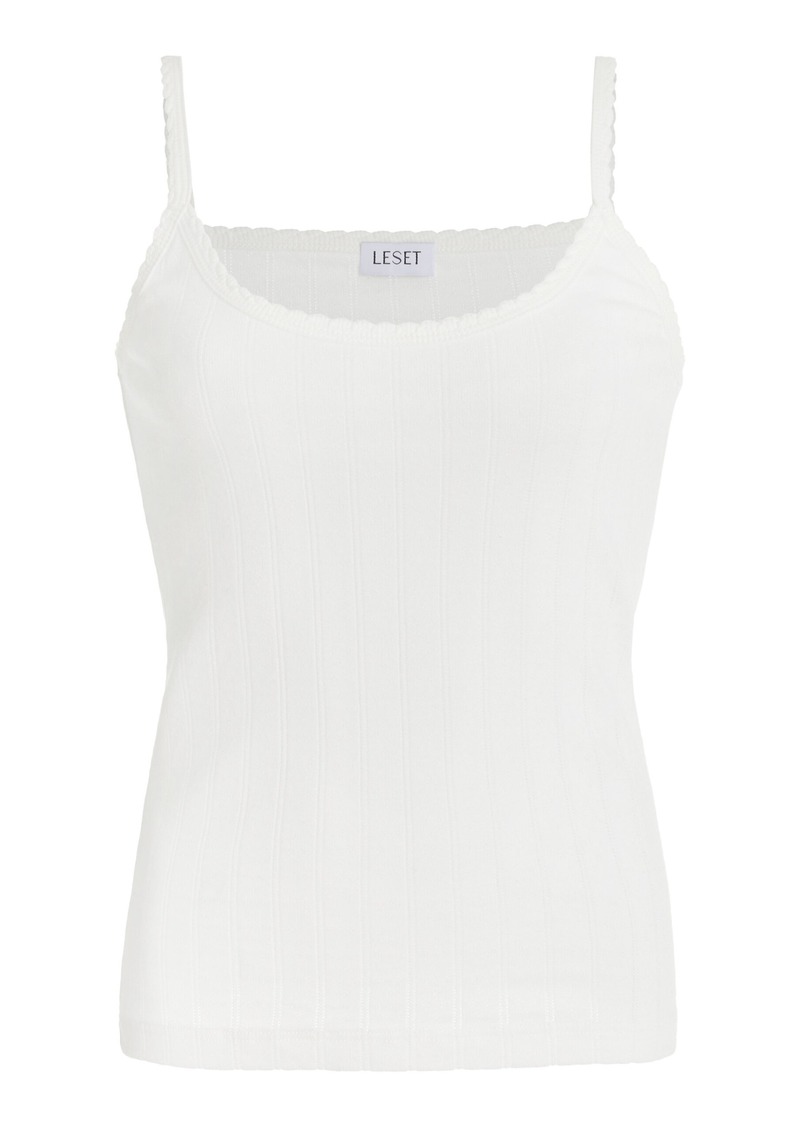 Leset - Pointelle-Knit Cotton Tank Top - White - M - Moda Operandi