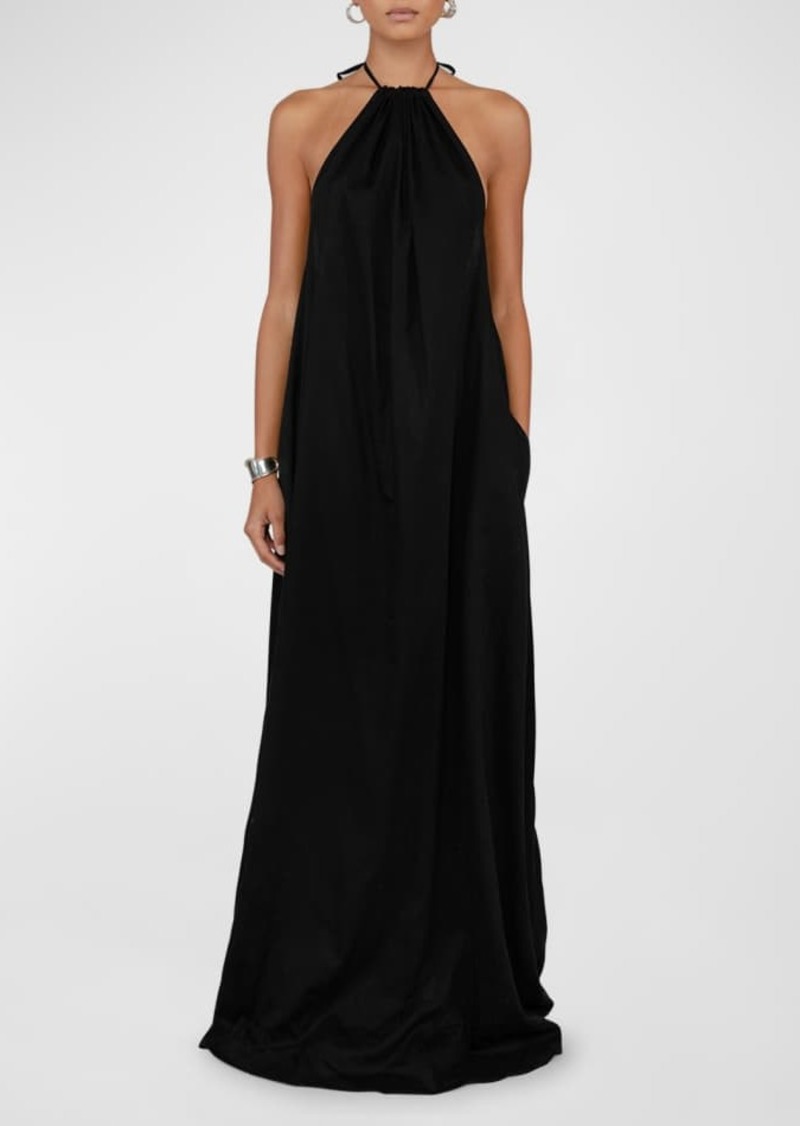 LESET Yoko Backless Halter Maxi Dress