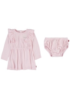 Levi's Baby Girls Long Sleeve Hacci Knit Dress and Diaper Cover Set - Bridal Rose