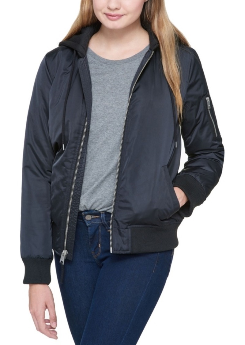 levi's classic flight satin bomber jacket with jersey hood