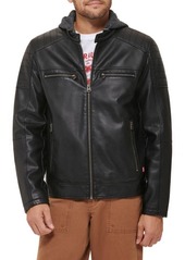 levi's Faux Leather Hooded Moto Racer Jacket