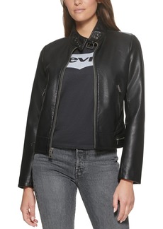 Levi's Faux-Leather Latch Collar Lined Moto Racer Jacket - Black