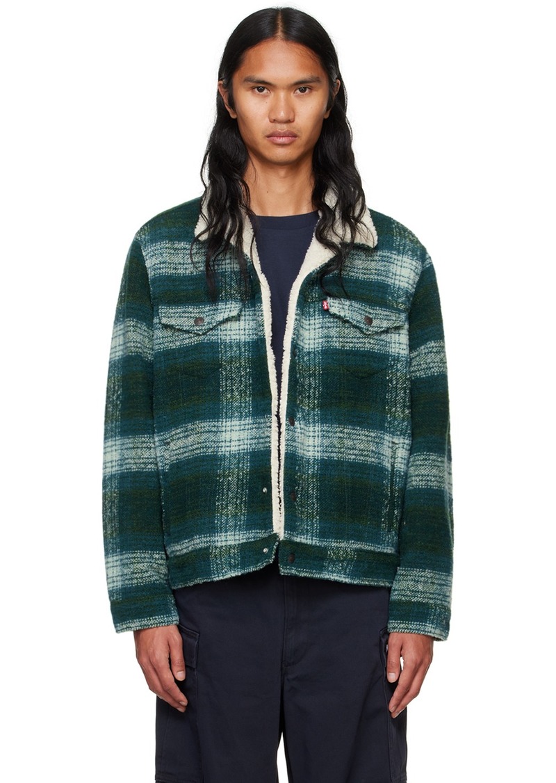 Levi's Green Plaid Type III Sherpa Trucker Jacket