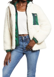 levi's High Pile Fleece Hooded Zip Jacket in Cream/Pine Green at Nordstrom