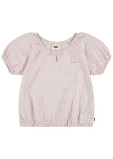 Levi's Little Girls Gingham Peasant Checkered Print Blouse - Chalk Pink