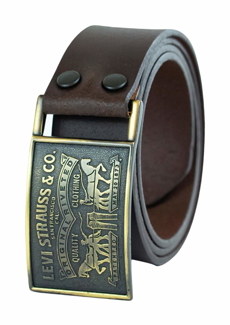 levi's men's leather belt with plaque buckle