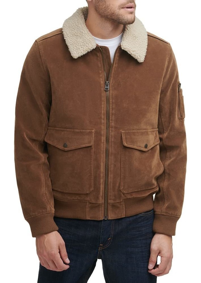 Levi's Men's Aviator Bomber Jacket Cognac Faux Suede/Sherpa Collar S