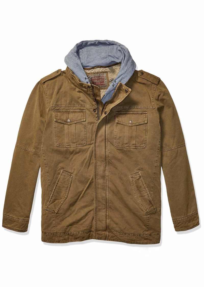 Levi's Men's Washed Cotton Military Jacket with Removable Hood (Standard and Big & Tall) Khaki  Tall