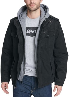 Levi's Men's Washed Cotton Military Jacket with Removable Hood (Standard and Big & Tall) Black