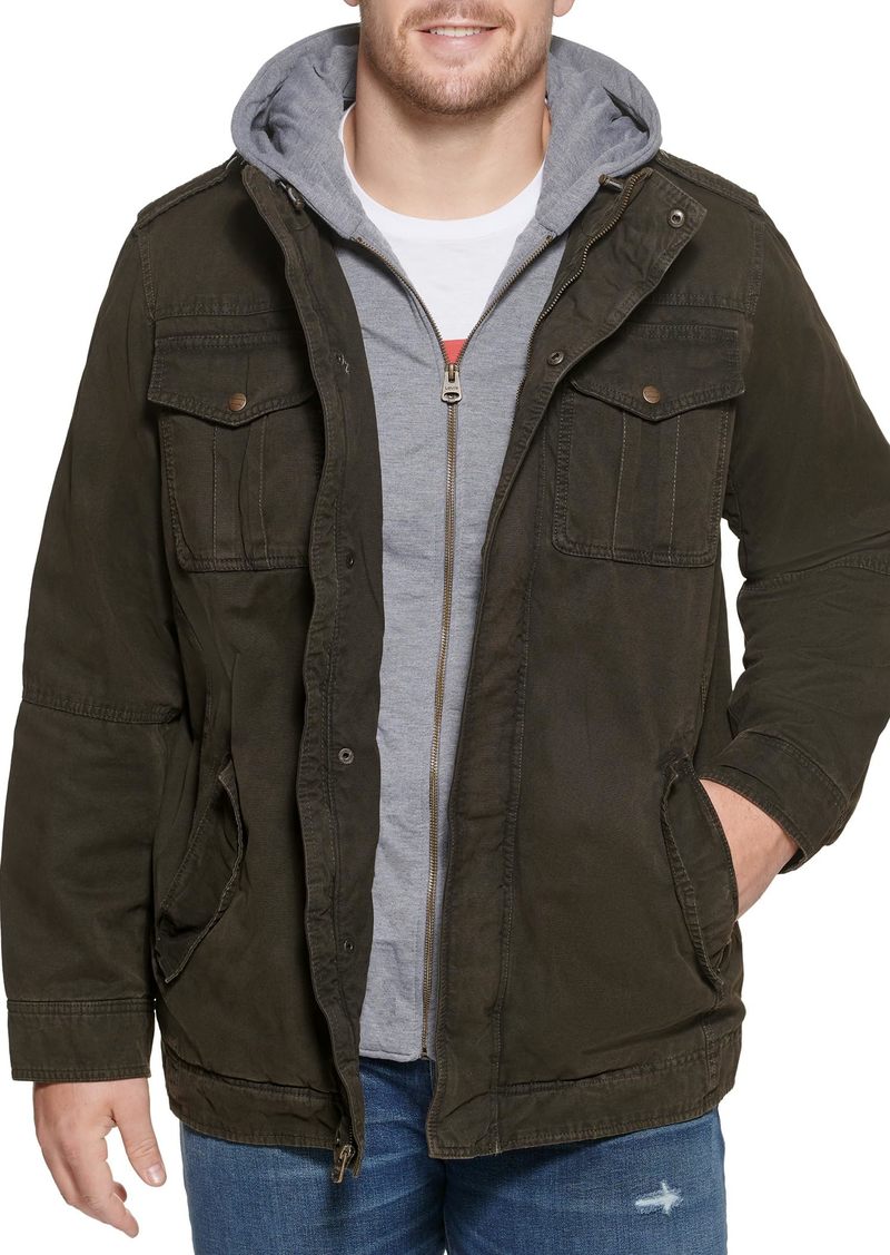 Levi's Men's Washed Cotton Hooded Military Jacket (Regular & Big & Tall Sizes)  LT