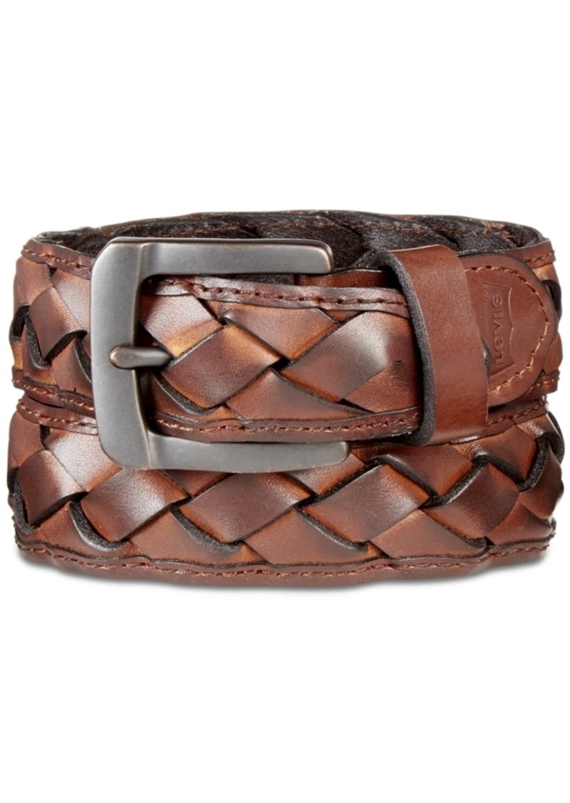 mens brown braided leather belt