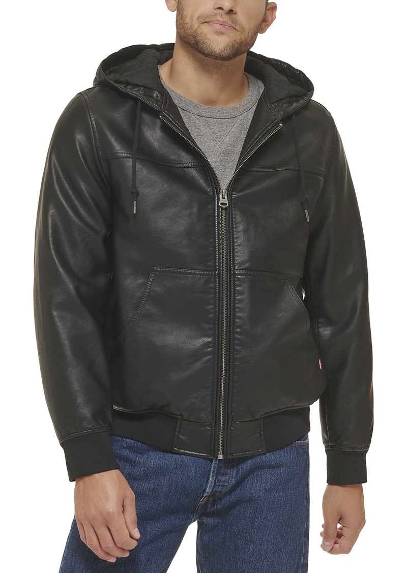 Levi's Men's Buffed Cow Faux Leather Hoody Bomber