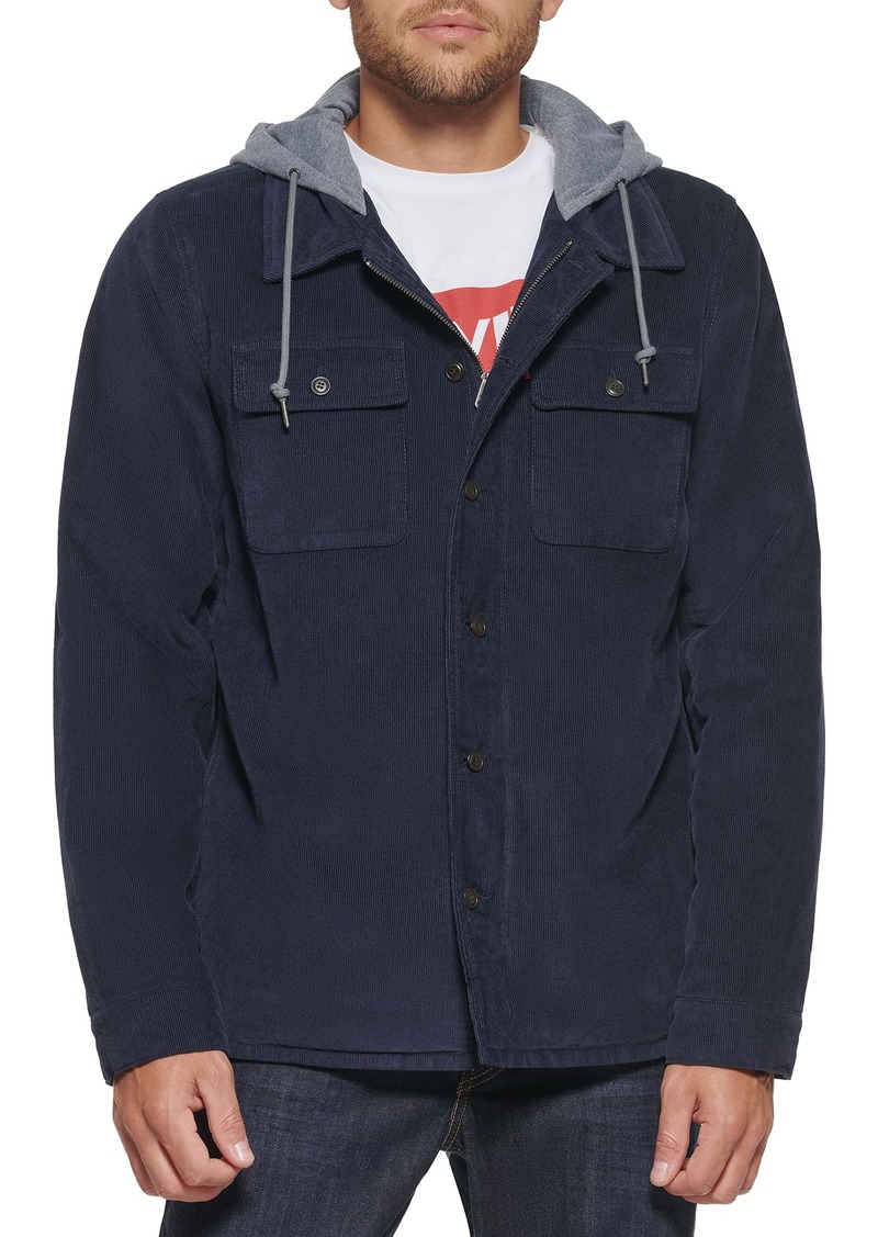 Levi's Men's Cotton Shirt Jacket with Soft Faux Fur Lining and Jersey Hood  Corduroy